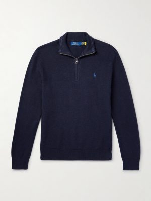 Logo-Embroidered Honeycomb-Knit Cotton Half-Zip Sweater Logo-Embroidered Honeycomb-Knit Cotton Half-Zip Sweater
