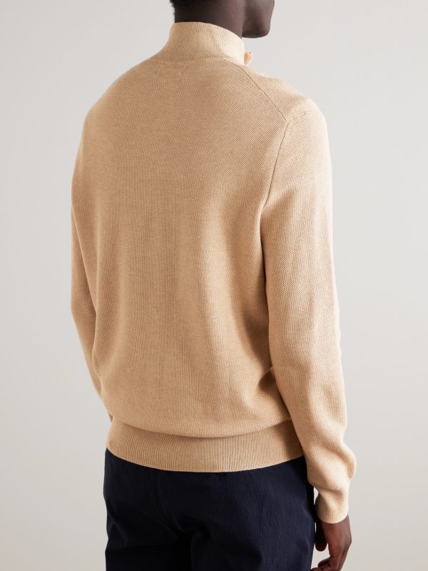 Logo-Embroidered Honeycomb-Knit Cotton Half-Zip Sweater - BK Logo-Embroidered Honeycomb-Knit Cotton Half-Zip Sweater - BK