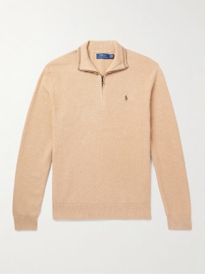 Logo-Embroidered Honeycomb-Knit Cotton Half-Zip Sweater Logo-Embroidered Honeycomb-Knit Cotton Half-Zip Sweater