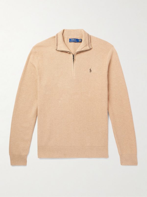Logo-Embroidered Honeycomb-Knit Cotton Half-Zip Sweater Logo-Embroidered Honeycomb-Knit Cotton Half-Zip Sweater