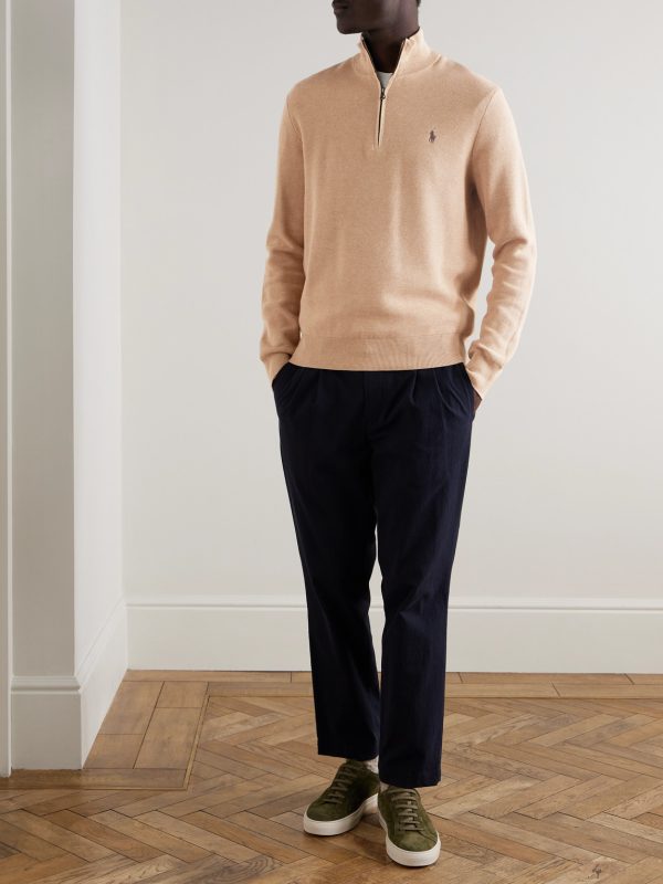 Logo-Embroidered Honeycomb-Knit Cotton Half-Zip Sweater - OU Logo-Embroidered Honeycomb-Knit Cotton Half-Zip Sweater - OU