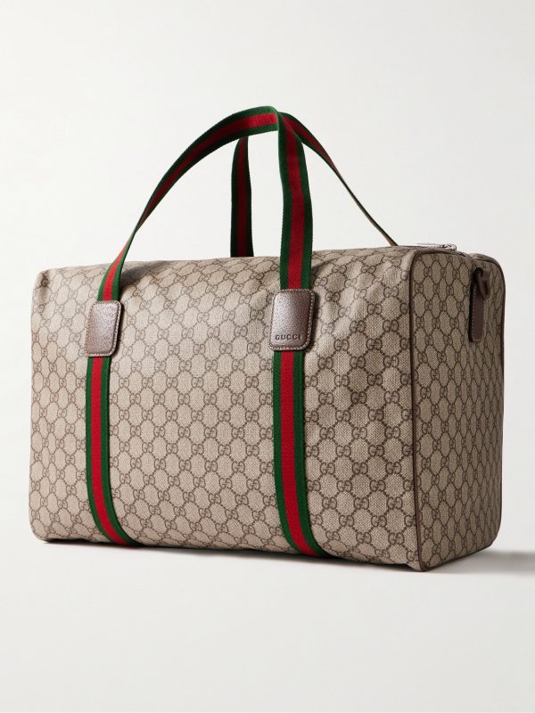 Leather- and Webbing-Trimmed Monogrammed Supreme Coated-Canvas Holdall - BK Leather- and Webbing-Trimmed Monogrammed Supreme Coated-Canvas Holdall - BK
