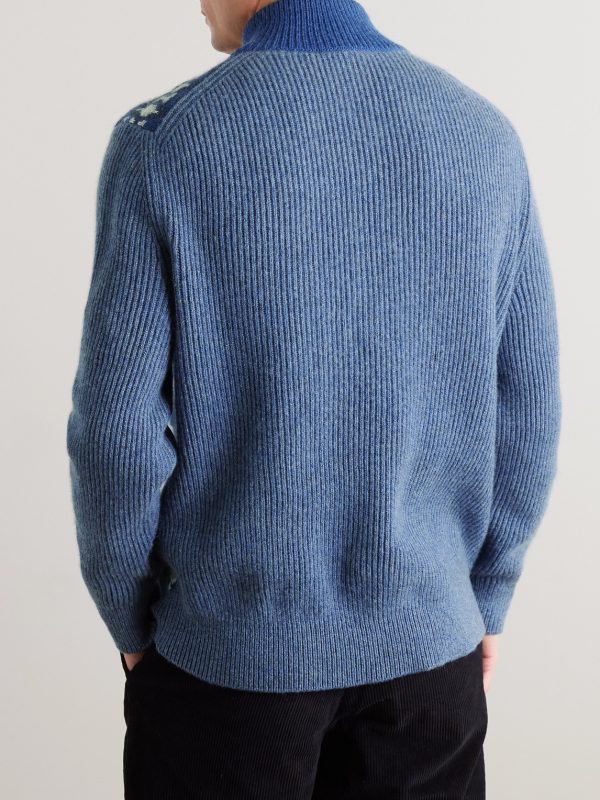 Fair Isle Ribbed-Knit Cashmere Half-Zip Sweater - BK