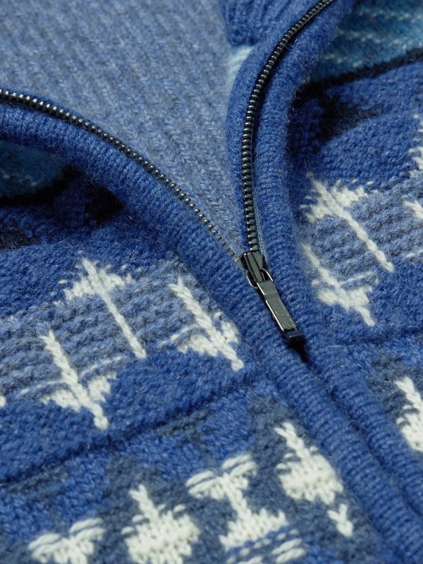 Fair Isle Ribbed-Knit Cashmere Half-Zip Sweater - CU