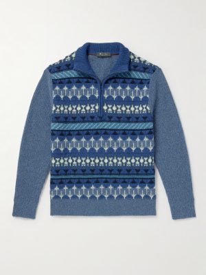 Fair Isle Ribbed-Knit Cashmere Half-Zip Sweater