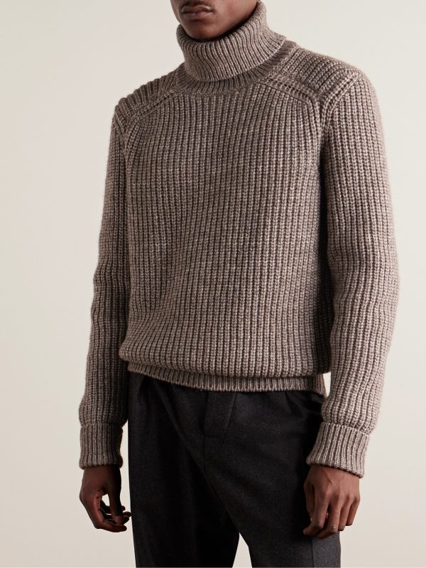 Ribbed Cotton, Yak and Virgin Wool-Blend Rollneck Sweater - FR Ribbed Cotton, Yak and Virgin Wool-Blend Rollneck Sweater - FR