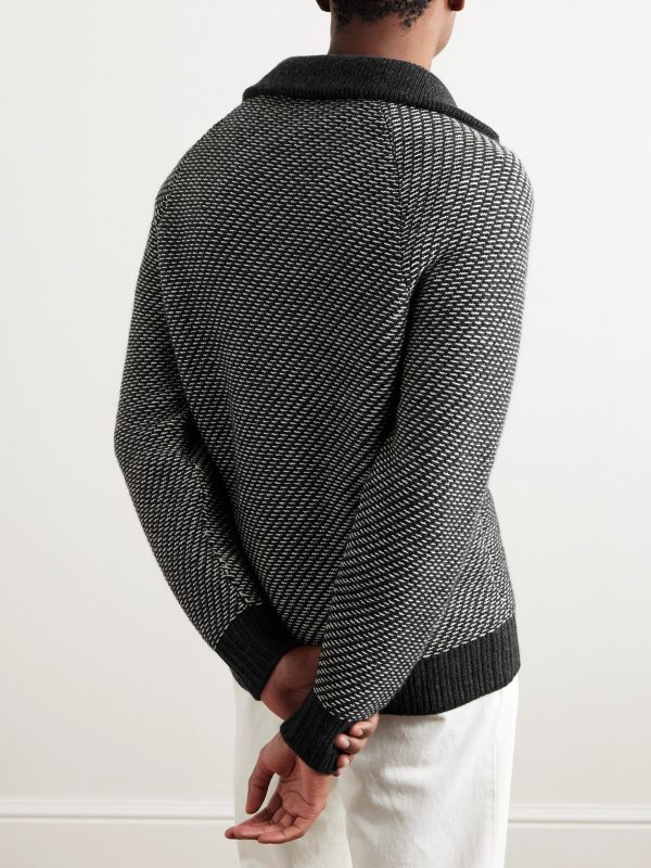 Cashmere and Cotton-Blend Half-Zip Sweater - BK Cashmere and Cotton-Blend Half-Zip Sweater - BK