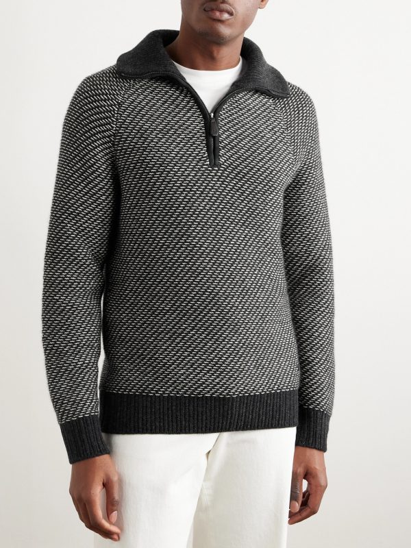 Cashmere and Cotton-Blend Half-Zip Sweater - FR Cashmere and Cotton-Blend Half-Zip Sweater - FR