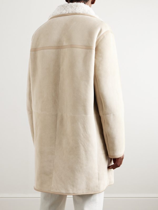 Leather-Trimmed Shearling Coat - BK