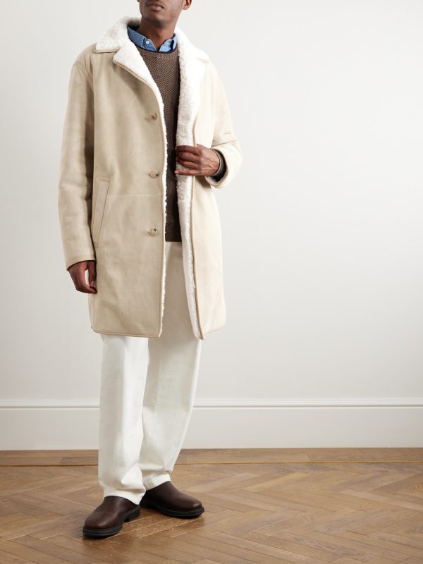 Leather-Trimmed Shearling Coat - OU