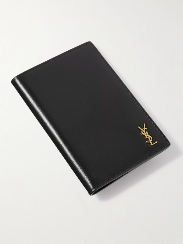 Cassandre Logo-Embellished Glossed-Leather Passport Cover - BK Cassandre Logo-Embellished Glossed-Leather Passport Cover - BK
