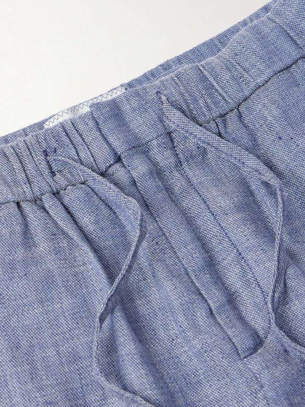Oscar Straight-Leg Linen and Cotton-Blend Drawstring Trousers - E1