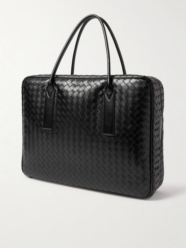 Large Intrecciato Embellished Leather Briefcase - BK Large Intrecciato Embellished Leather Briefcase - BK