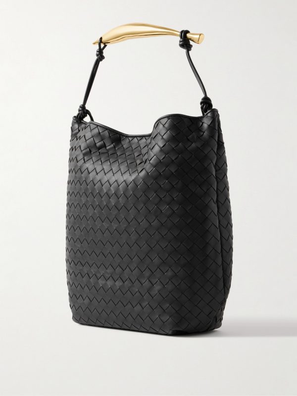 Sardine Hobo Embellished Intrecciato Leather Tote Bag - BK Sardine Hobo Embellished Intrecciato Leather Tote Bag - BK