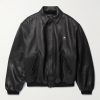 Logo-Embroidered Leather Blouson Jacket Logo-Embroidered Leather Blouson Jacket