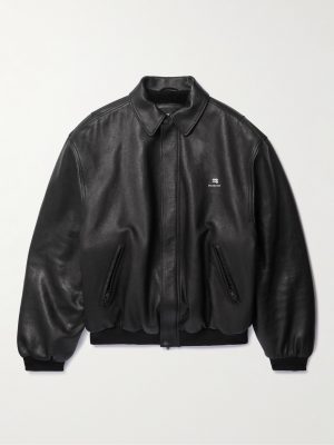 Logo-Embroidered Leather Blouson Jacket