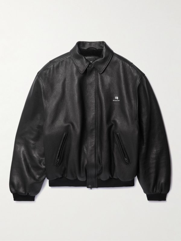 Logo-Embroidered Leather Blouson Jacket Logo-Embroidered Leather Blouson Jacket