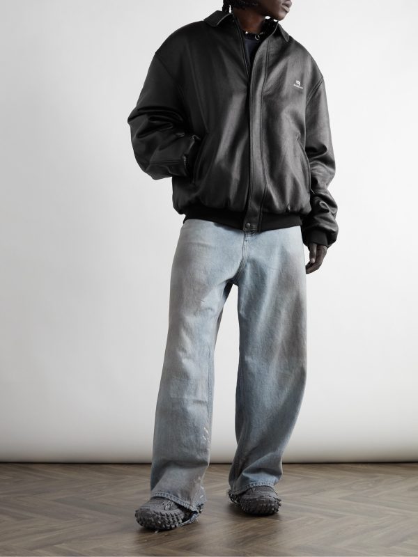 Logo-Embroidered Leather Blouson Jacket - OU Logo-Embroidered Leather Blouson Jacket - OU