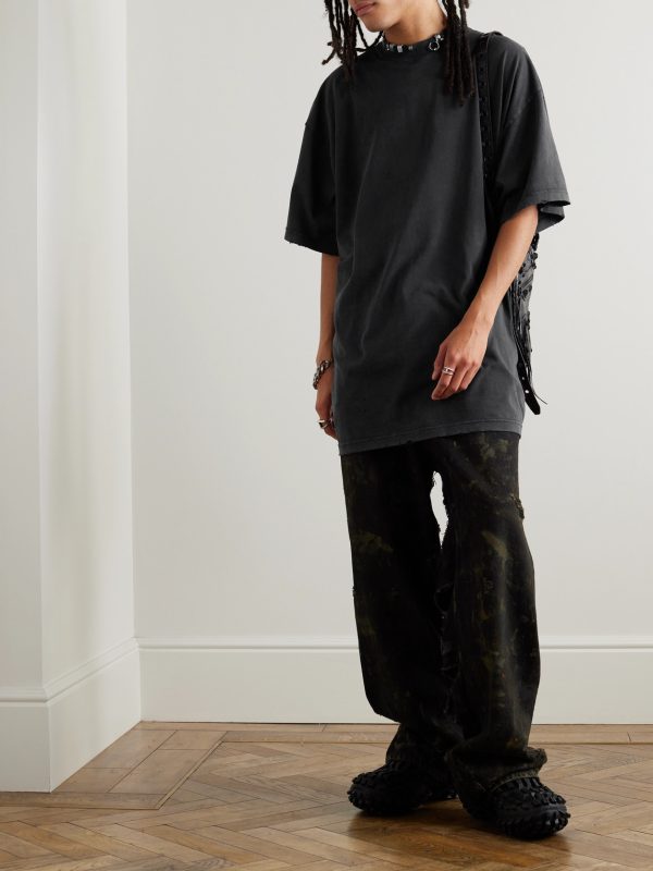 Oversized Embellished Cotton-Jersey T-Shirt - OU Oversized Embellished Cotton-Jersey T-Shirt - OU
