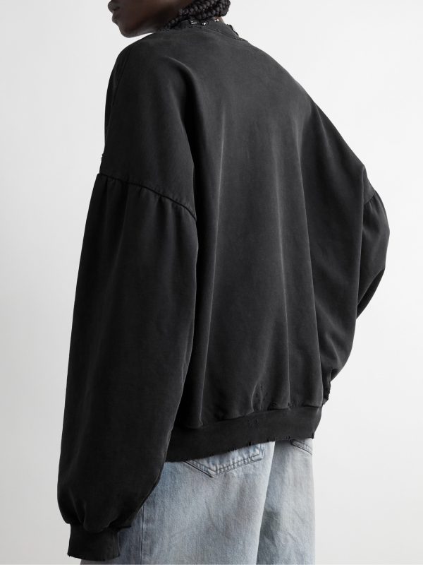 Pierced Embellished Distressed Cotton-Jersey Sweatshirt - BK Pierced Embellished Distressed Cotton-Jersey Sweatshirt - BK