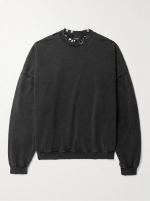 Pierced Embellished Distressed Cotton-Jersey Sweatshirt Pierced Embellished Distressed Cotton-Jersey Sweatshirt