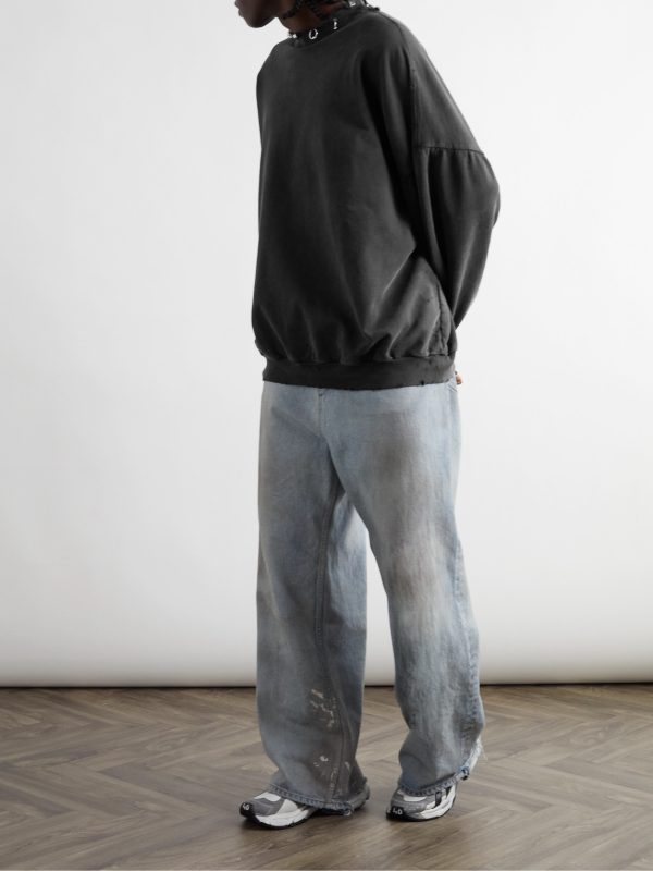 Pierced Embellished Distressed Cotton-Jersey Sweatshirt - OU Pierced Embellished Distressed Cotton-Jersey Sweatshirt - OU