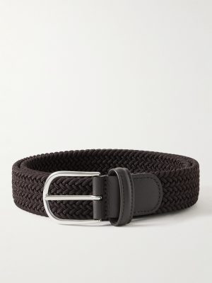 3.5cm Leather-Trimmed Woven Elastic Belt 3.5cm Leather-Trimmed Woven Elastic Belt