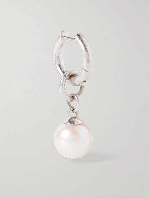 Tisha Convertible Sterling Silver Pearl Single Hoop Earring - BK Tisha Convertible Sterling Silver Pearl Single Hoop Earring - BK