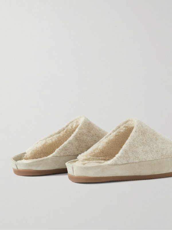 Suede-Trimmed Shearling-Lined Recycled Wool Slippers - BK