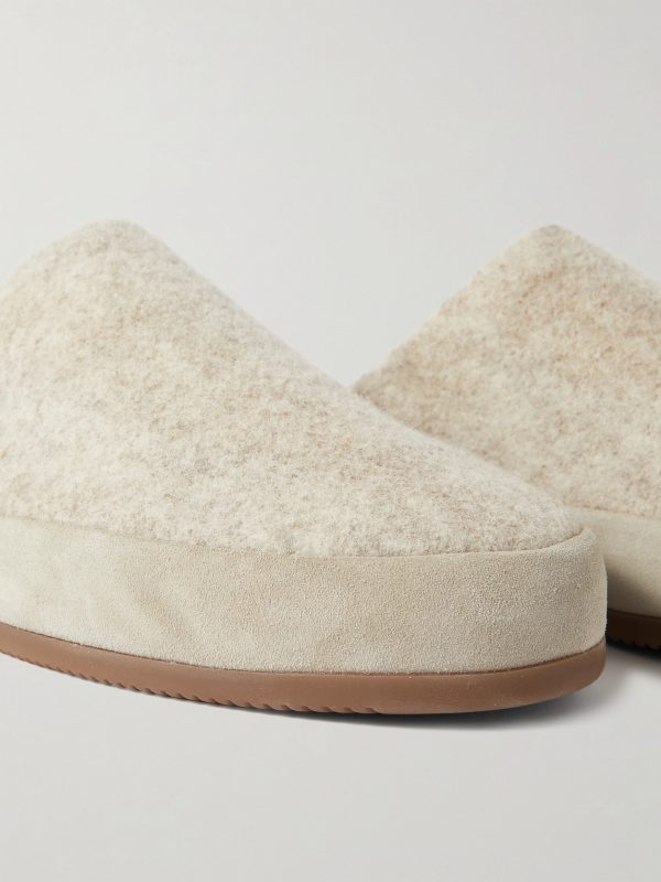 Suede-Trimmed Shearling-Lined Recycled Wool Slippers - CU
