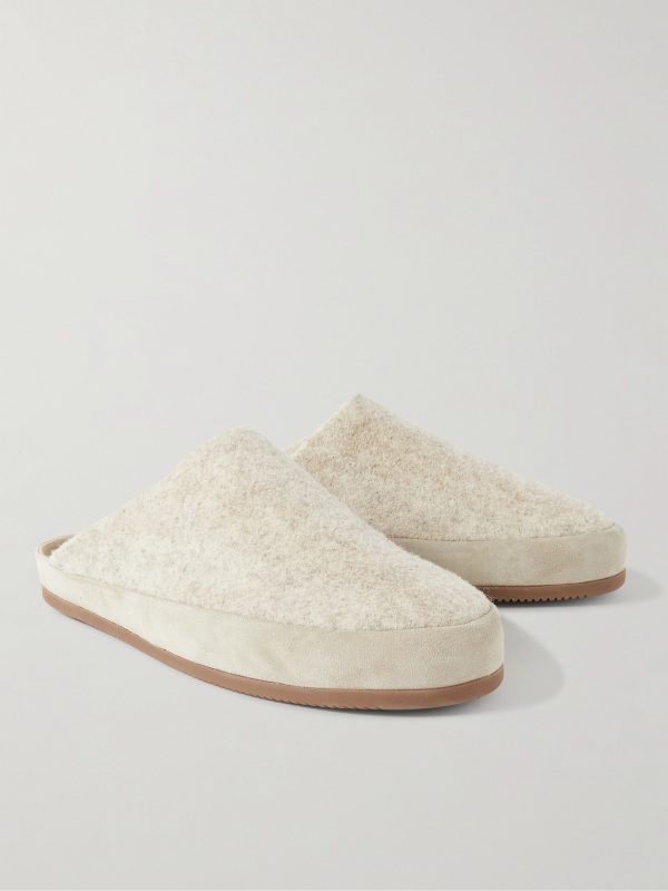 Suede-Trimmed Shearling-Lined Recycled Wool Slippers - FR