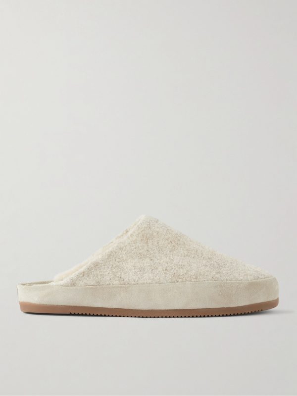Suede-Trimmed Shearling-Lined Recycled Wool Slippers