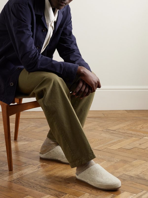 Suede-Trimmed Shearling-Lined Recycled Wool Slippers - OU
