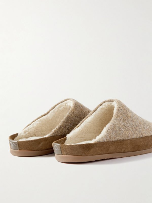 Suede-Trimmed Shearling-Lined Recycled-Wool Slippers - BK Suede-Trimmed Shearling-Lined Recycled-Wool Slippers - BK