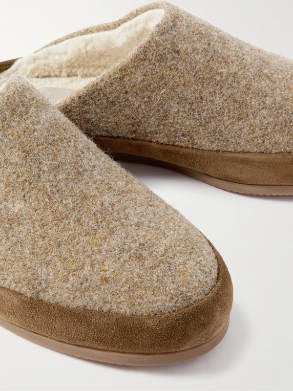 Suede-Trimmed Shearling-Lined Recycled-Wool Slippers - CU Suede-Trimmed Shearling-Lined Recycled-Wool Slippers - CU