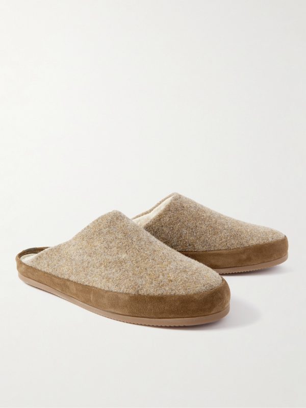 Suede-Trimmed Shearling-Lined Recycled-Wool Slippers - FR Suede-Trimmed Shearling-Lined Recycled-Wool Slippers - FR