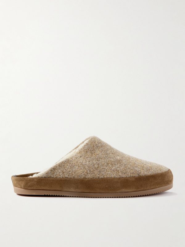 Suede-Trimmed Shearling-Lined Recycled-Wool Slippers Suede-Trimmed Shearling-Lined Recycled-Wool Slippers