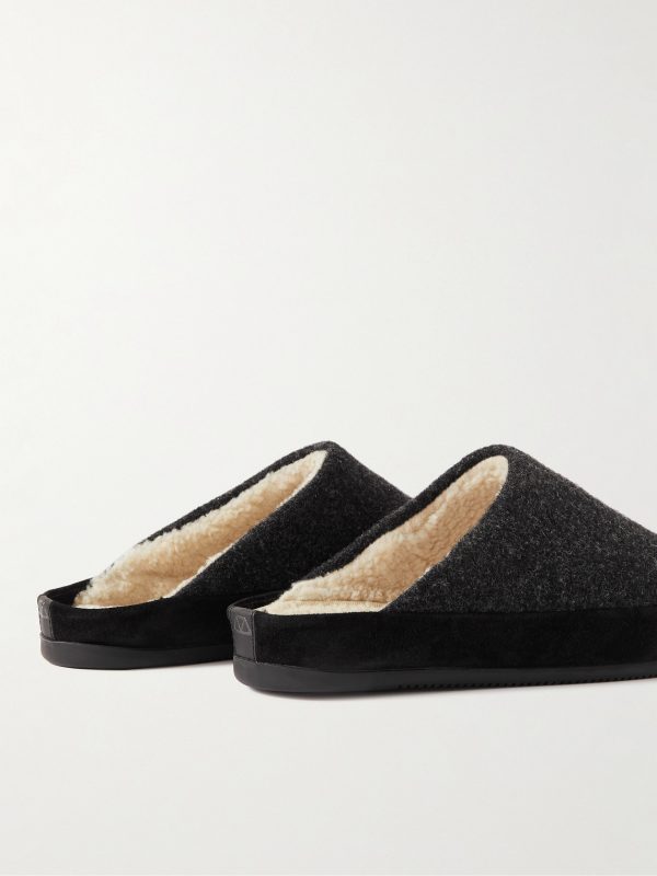 Suede-Trimmed Shearling-Lined Recycled-Wool Slippers - BK
