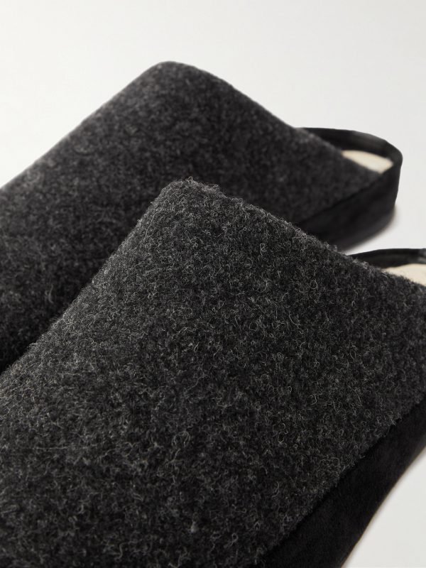 Suede-Trimmed Shearling-Lined Recycled-Wool Slippers - CU