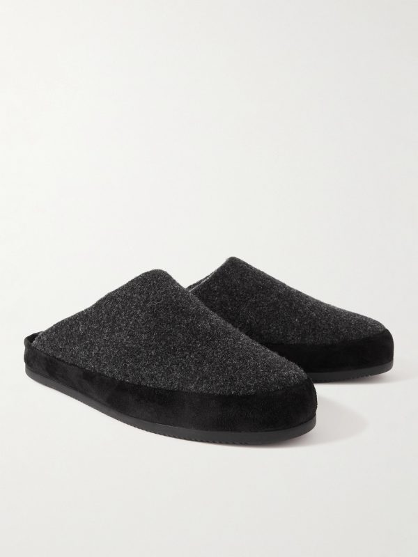 Suede-Trimmed Shearling-Lined Recycled-Wool Slippers - FR