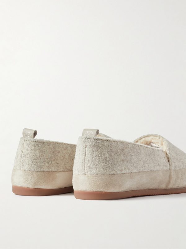 Suede-Trimmed Wool-Felt Slippers - BK Suede-Trimmed Wool-Felt Slippers - BK