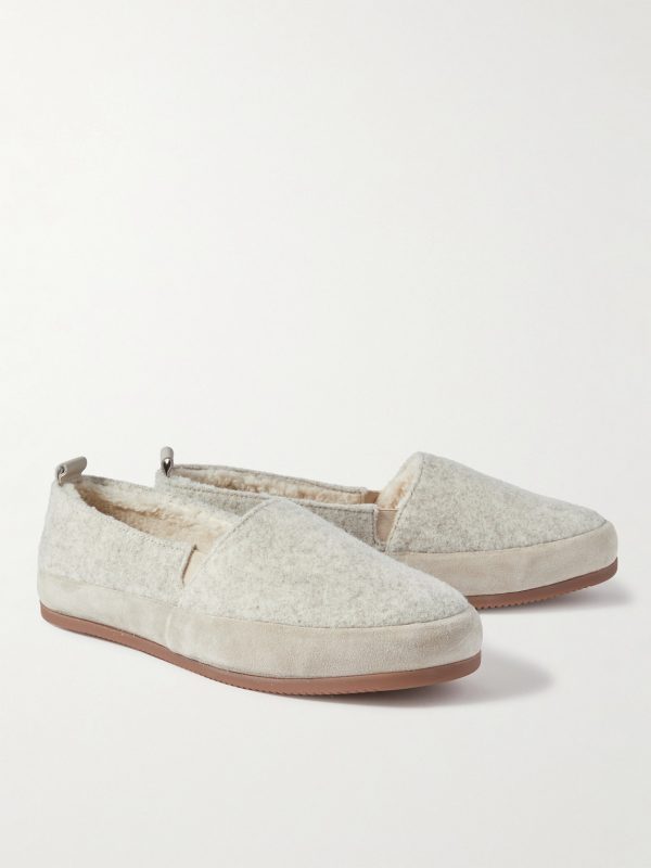 Suede-Trimmed Wool-Felt Slippers - FR Suede-Trimmed Wool-Felt Slippers - FR