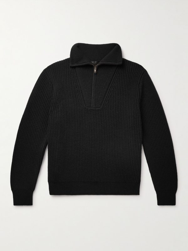 Heston Ribbed Cashmere Half-Zip Sweater Heston Ribbed Cashmere Half-Zip Sweater