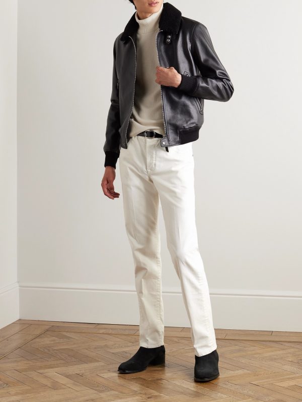 Slim-Fit Straight-Leg Cotton-Blend Moleskin Trousers - OU Slim-Fit Straight-Leg Cotton-Blend Moleskin Trousers - OU