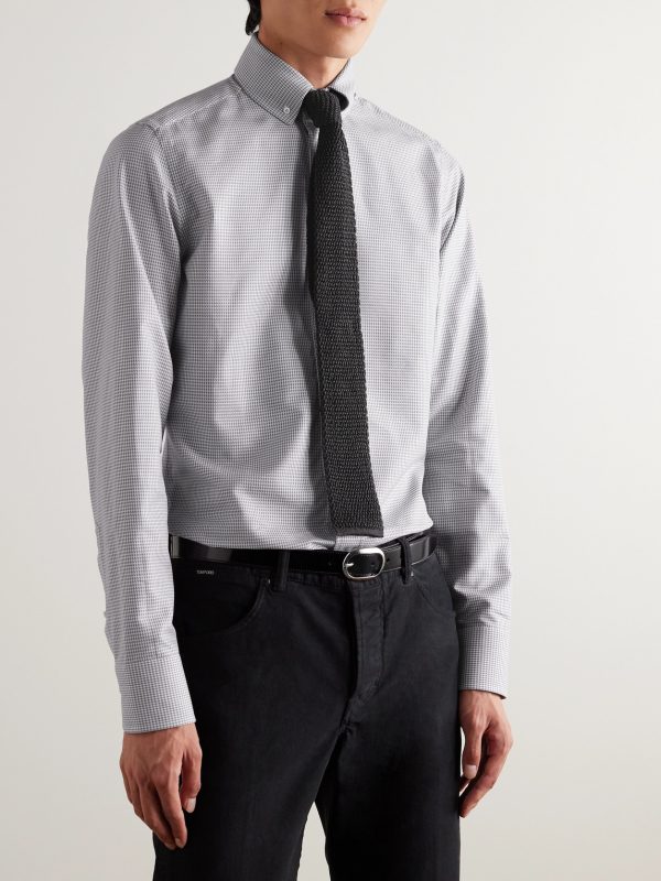 Slim-Fit Button-Down Collar Puppytooth Cotton and Lyocell-Blend Shirt - FR Slim-Fit Button-Down Collar Puppytooth Cotton and Lyocell-Blend Shirt - FR
