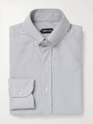 Slim-Fit Button-Down Collar Puppytooth Cotton and Lyocell-Blend Shirt