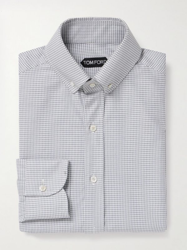 Slim-Fit Button-Down Collar Puppytooth Cotton and Lyocell-Blend Shirt Slim-Fit Button-Down Collar Puppytooth Cotton and Lyocell-Blend Shirt
