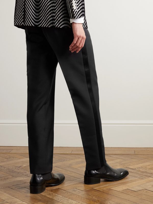 Slim-Fit Straight-Leg Satin-Trimmed Mohair and Wool-Blend Tuxedo Trousers - BK Slim-Fit Straight-Leg Satin-Trimmed Mohair and Wool-Blend Tuxedo Trousers - BK