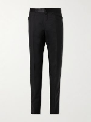 Slim-Fit Straight-Leg Satin-Trimmed Mohair and Wool-Blend Tuxedo Trousers
