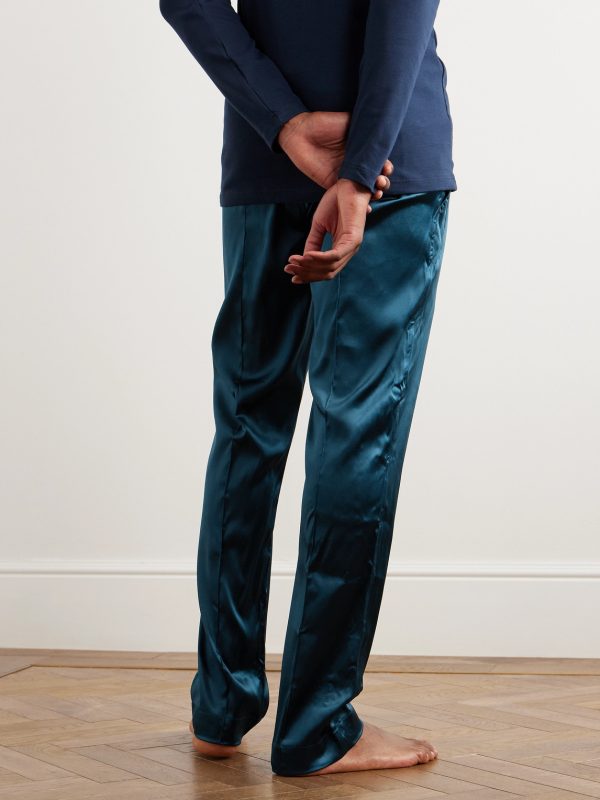 Velvet-Trimmed Stretch-Silk Satin Pyjama Trousers - BK